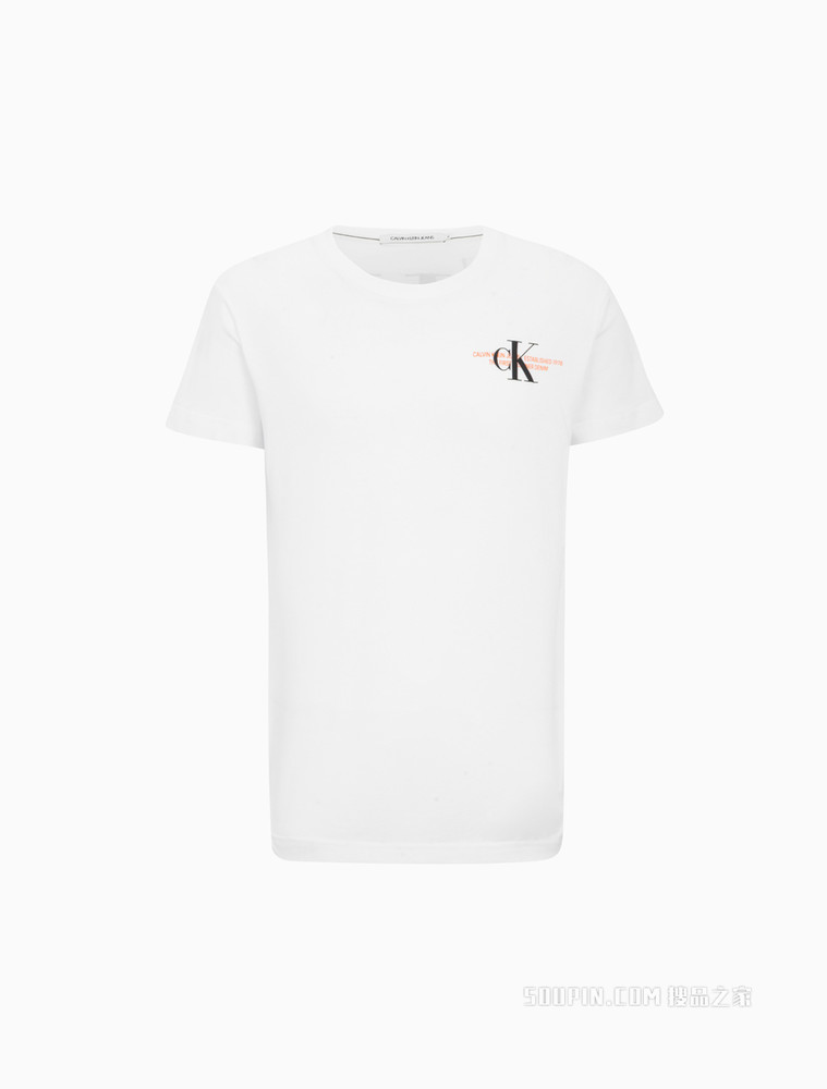 Calvin Klein 男士圆领纯棉撞色重叠LOGO短袖T恤ZM01924