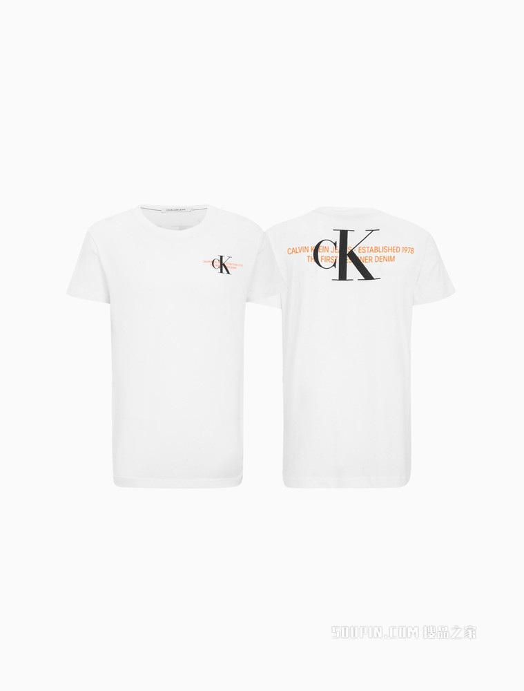 Calvin Klein 男士圆领纯棉撞色重叠LOGO短袖T恤ZM01924