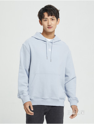 Calvin Klein 男士休闲棉质抽绳连帽交叠LOGO套头卫衣J319705