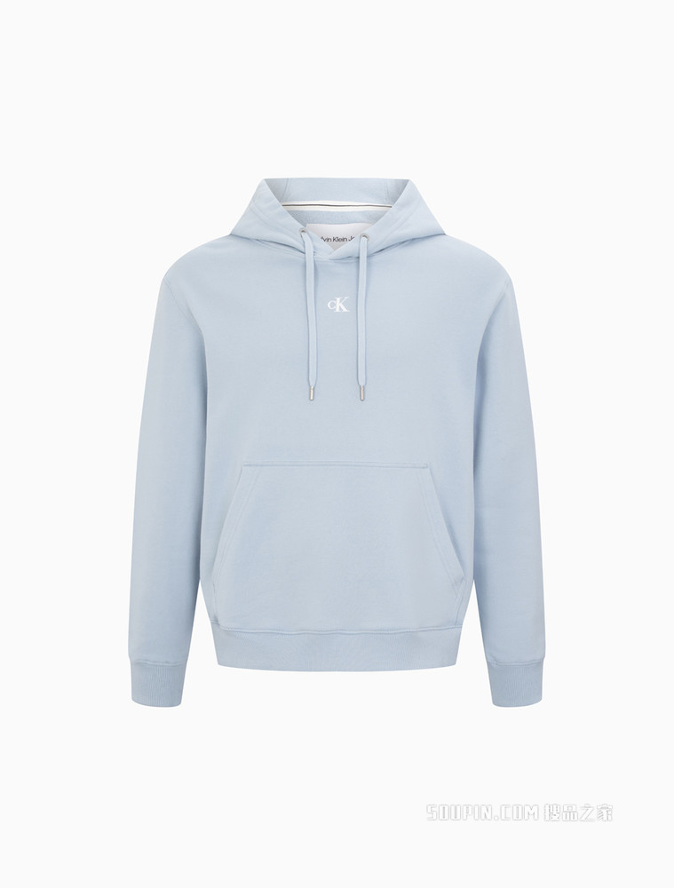 Calvin Klein 男士休闲棉质抽绳连帽交叠LOGO套头卫衣J319705