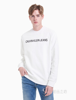 Calvin Klein 男装简约休闲圆领纯棉LOGO印花套头卫衣J318042