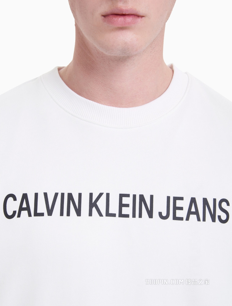 Calvin Klein 男装简约休闲圆领纯棉LOGO印花套头卫衣J318042