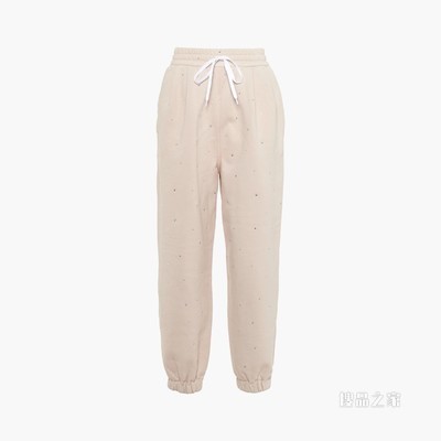 刺绣棉质抓绒慢跑裤