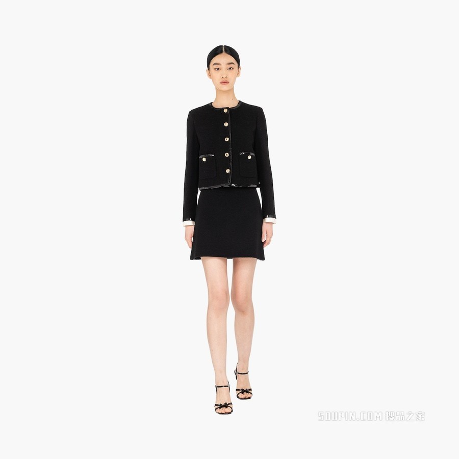 圈绒花呢迷你半身裙