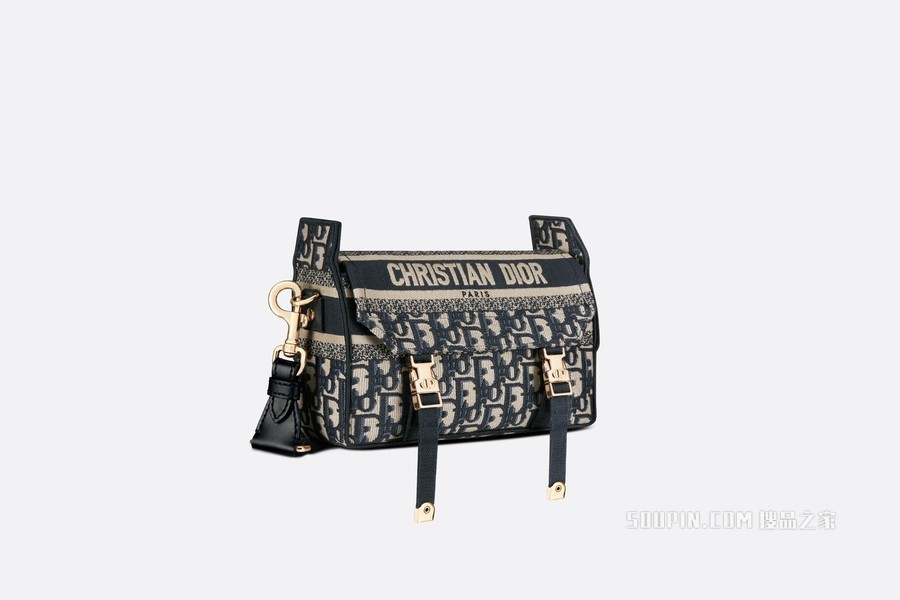 小号 Diorcamp 手袋 蓝色刺绣 Oblique 印花