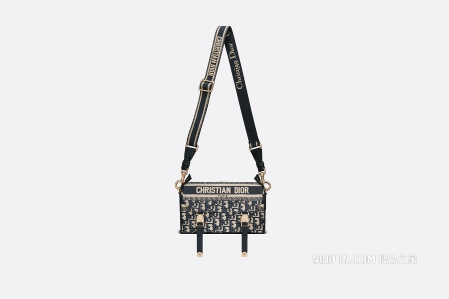 小号 Diorcamp 手袋 蓝色刺绣 Oblique 印花