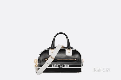 小号 Dior Vibe 拉链 Bowling 手袋 黑色和白色光滑牛皮革