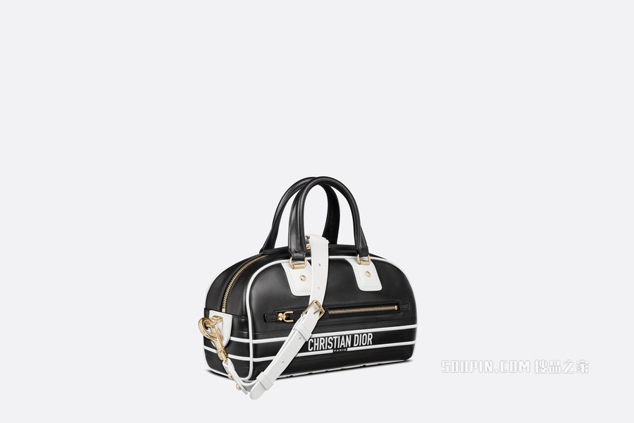小号 Dior Vibe 拉链 Bowling 手袋 黑色和白色光滑牛皮革