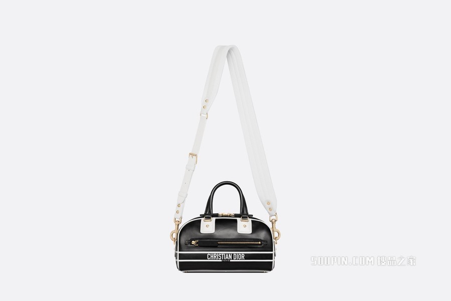 小号 Dior Vibe 拉链 Bowling 手袋 黑色和白色光滑牛皮革