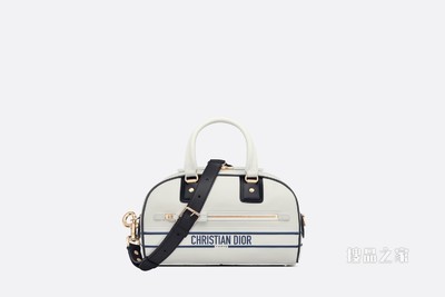 小号 Dior Vibe 拉链 Bowling 手袋 白色和蓝色光滑牛皮革