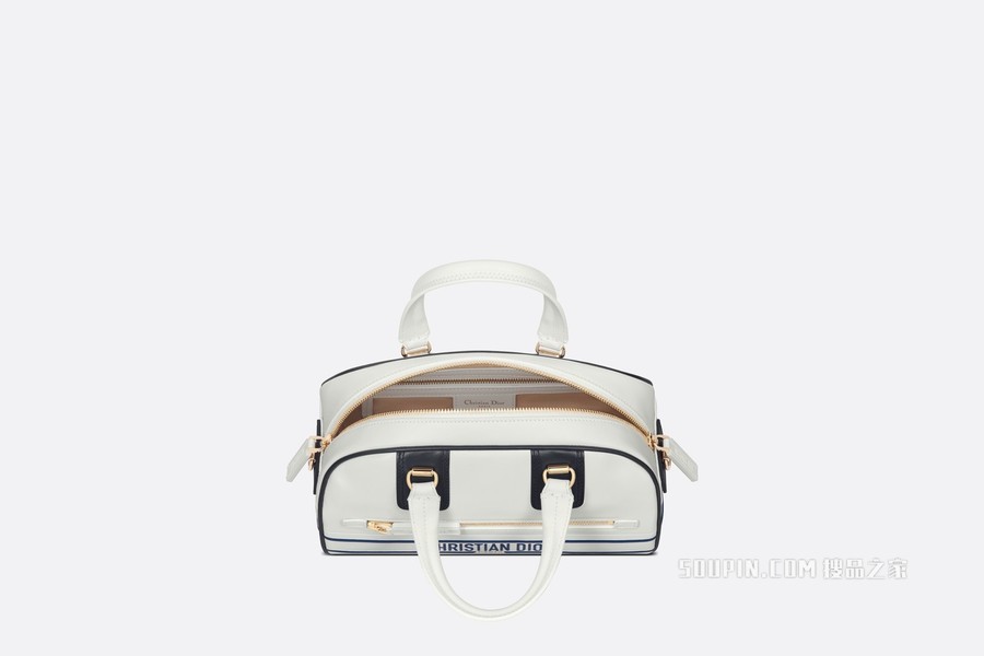 小号 Dior Vibe 拉链 Bowling 手袋 白色和蓝色光滑牛皮革