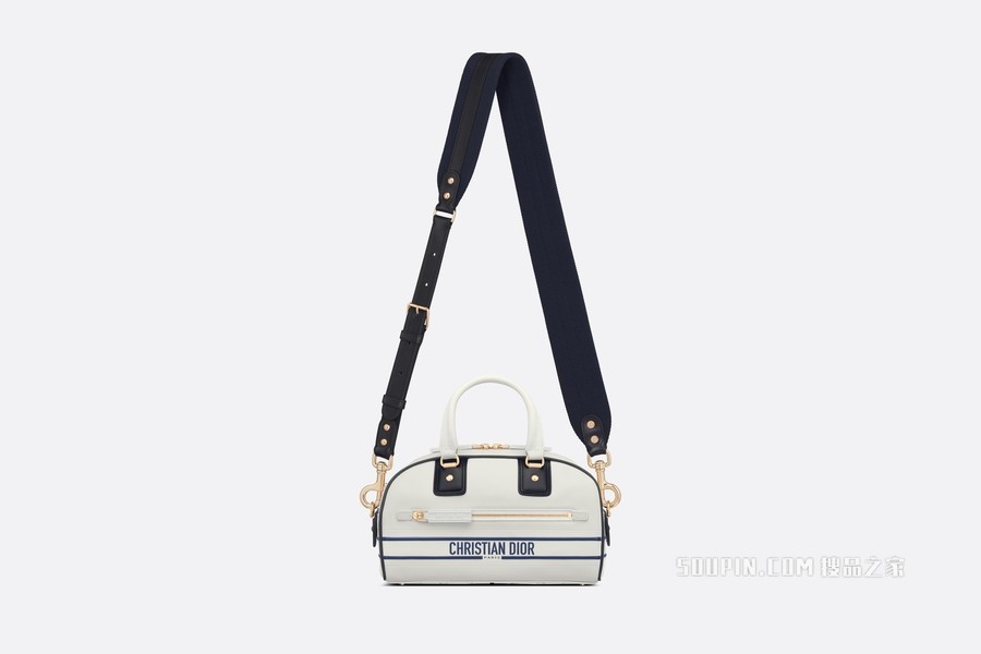 小号 Dior Vibe 拉链 Bowling 手袋 白色和蓝色光滑牛皮革