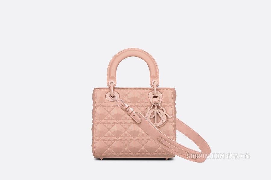 小号 Lady Dior My ABCDior 手袋 玫瑰粉色牛皮革钻石形图案藤格纹