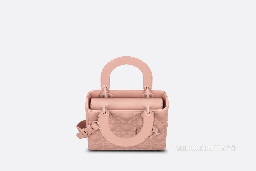 小号 Lady Dior My ABCDior 手袋 玫瑰粉色牛皮革钻石形图案藤格纹