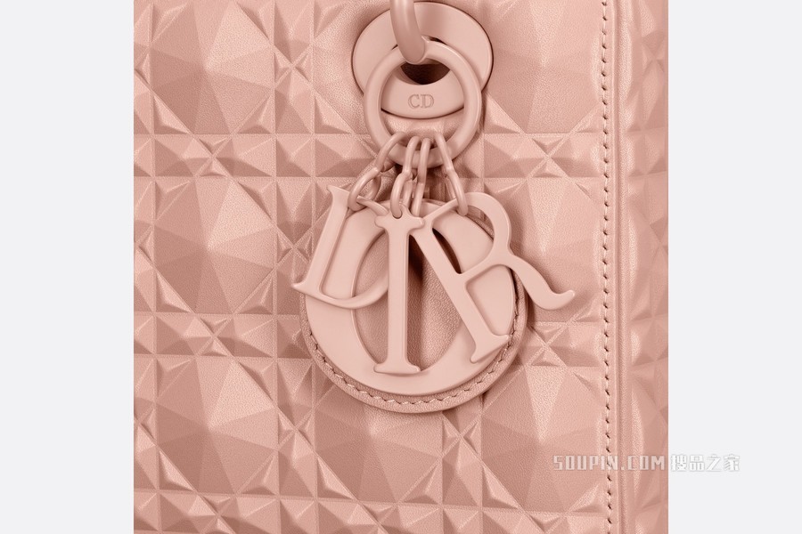 小号 Lady Dior My ABCDior 手袋 玫瑰粉色牛皮革钻石形图案藤格纹