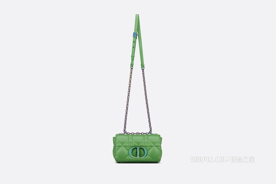最高級⭐️美品　Christian Dior レザー　グローブ　グリーン　20号 DIOR/迪奥】小号Dior Caro 手袋亮绿色牛皮革绗缝效果超大藤格纹