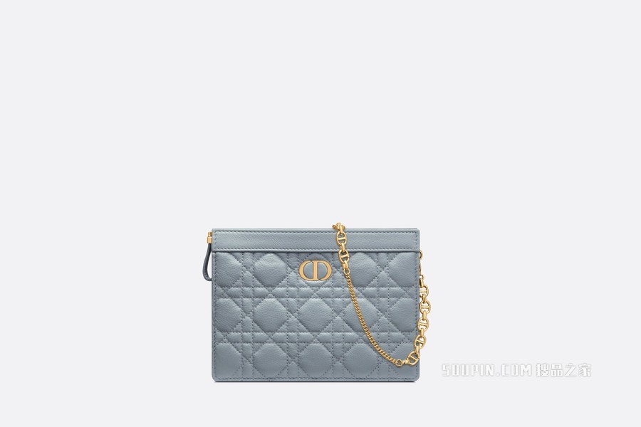 Dior Caro 链条手袋 云雾蓝柔软牛皮革藤格纹