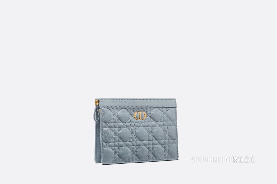 Dior Caro 链条手袋 云雾蓝柔软牛皮革藤格纹