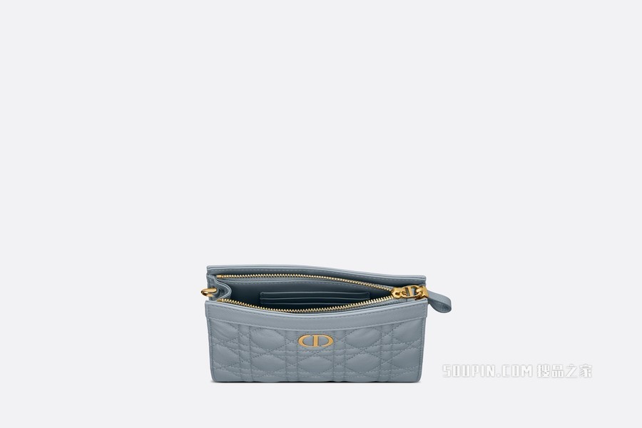 Dior Caro 链条手袋 云雾蓝柔软牛皮革藤格纹