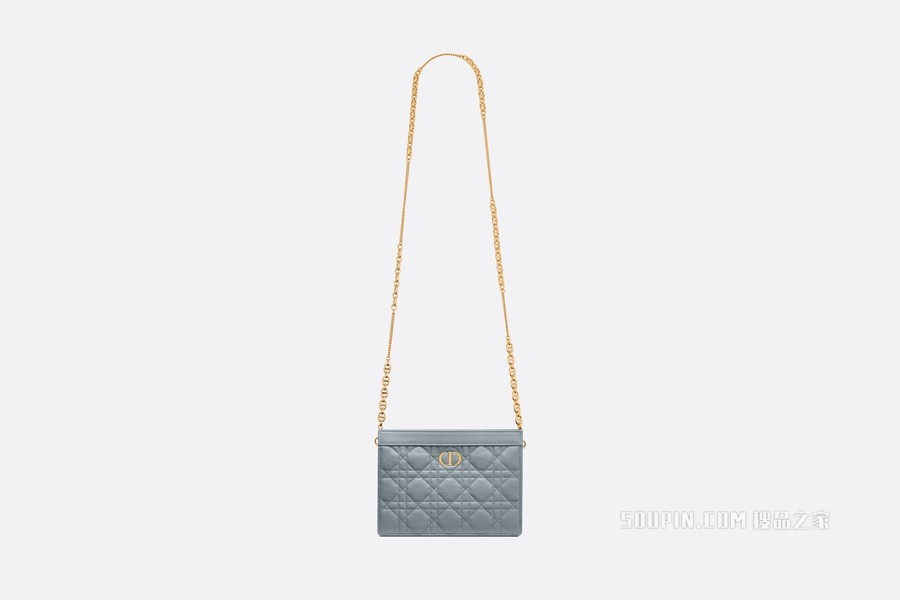 Dior Caro 链条手袋 云雾蓝柔软牛皮革藤格纹
