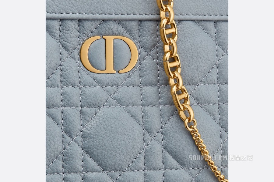 Dior Caro 链条手袋 云雾蓝柔软牛皮革藤格纹