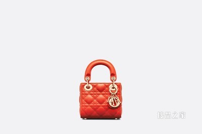 超迷你 Lady Dior 手袋 亮橙色羊皮革藤格纹
