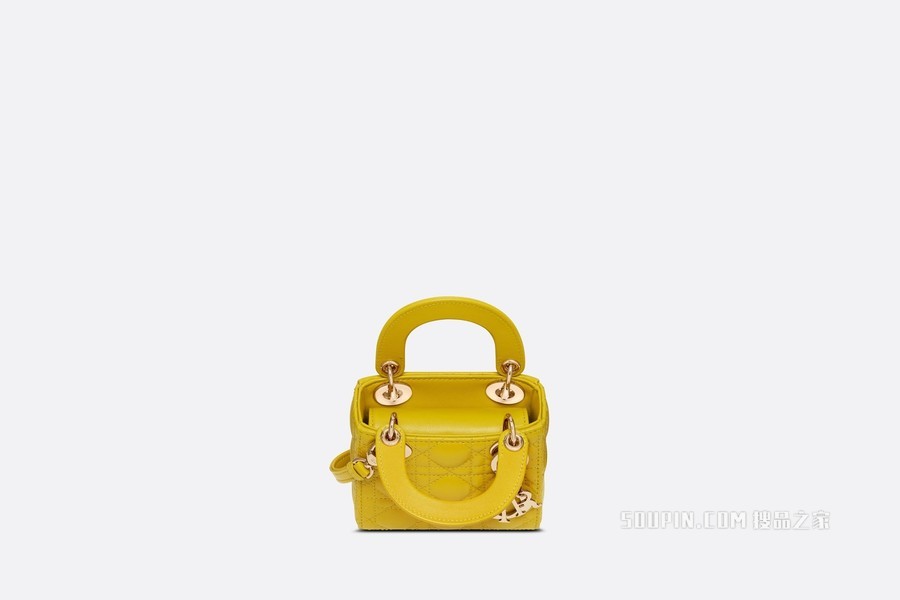 超迷你 Lady Dior 手袋 芥末黄色羊皮革藤格纹