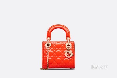 迷你 Lady Dior 手袋 亮橙色漆皮牛皮革藤格纹