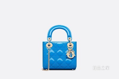 迷你 Lady Dior 手袋 湖蓝色漆皮牛皮革藤格纹