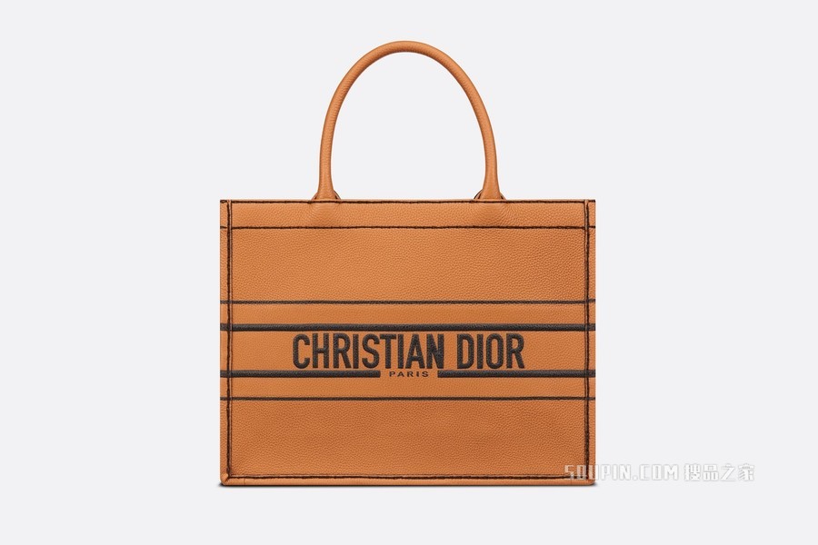 中号 Book Tote 手袋 棕色粒面牛皮革 (36.5 x 28 x 17.5 cm)