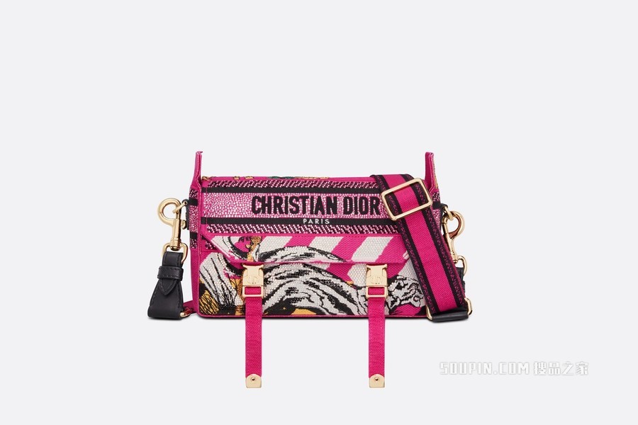 小号 Diorcamp 手袋 粉色科技帆布 Zoom 茹伊印花仿水晶装饰