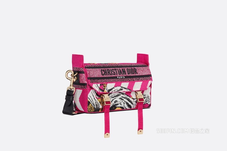 小号 Diorcamp 手袋 粉色科技帆布 Zoom 茹伊印花仿水晶装饰