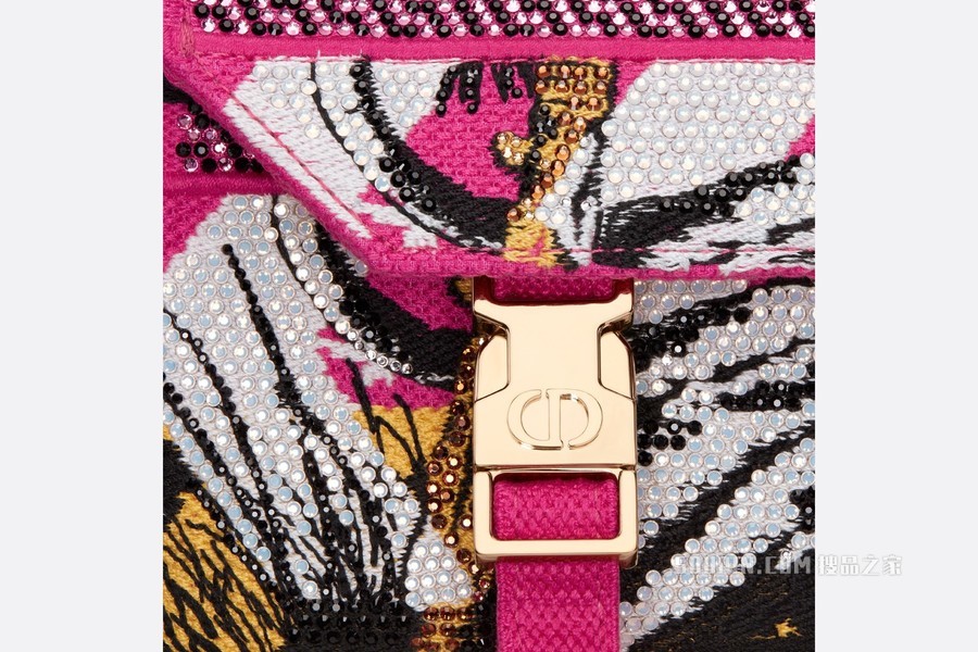 小号 Diorcamp 手袋 粉色科技帆布 Zoom 茹伊印花仿水晶装饰