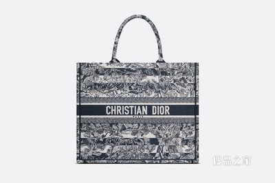 大号 Book Tote 手袋 海军蓝色条纹茹伊印花刺绣 (41.5 x 35 x 18 cm)