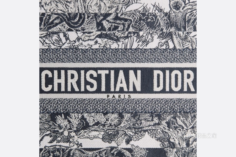 大号 Book Tote 手袋 海军蓝色条纹茹伊印花刺绣 (41.5 x 35 x 18 cm)