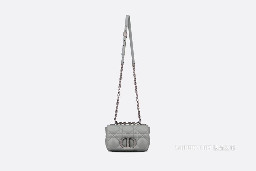 小号 Dior Caro 手袋 灰色牛皮革绗缝效果超大藤格纹