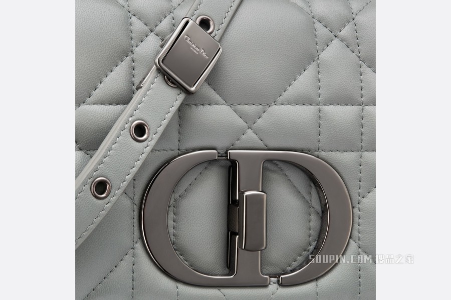 小号 Dior Caro 手袋 灰色牛皮革绗缝效果超大藤格纹