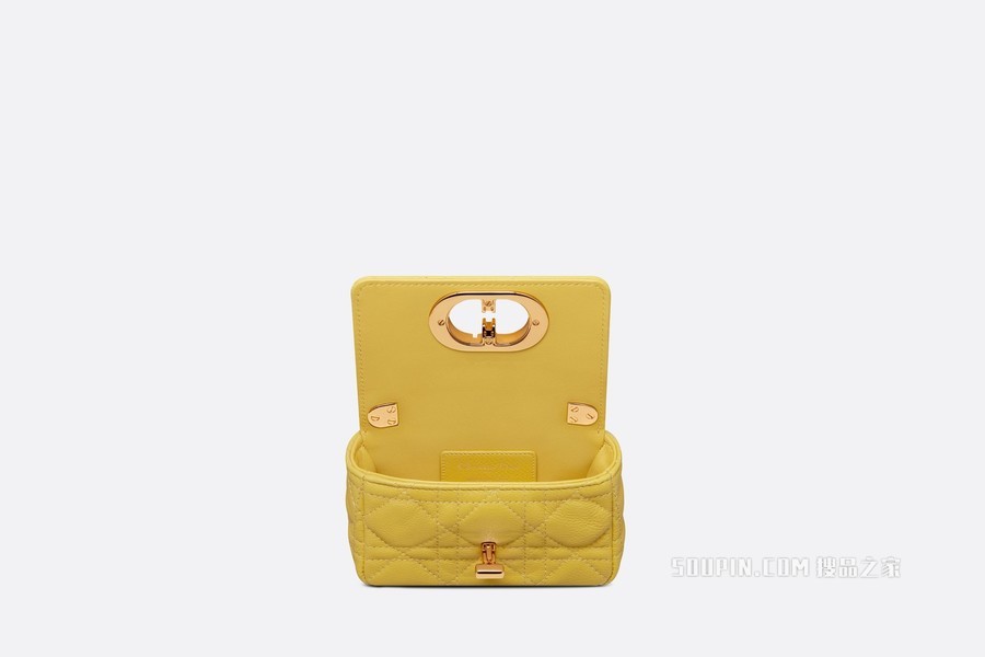 超迷你 Dior Caro 手袋 芥末黄色柔软牛皮革藤格纹