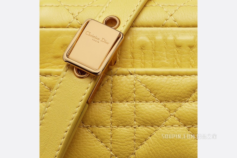 超迷你 Dior Caro 手袋 芥末黄色柔软牛皮革藤格纹