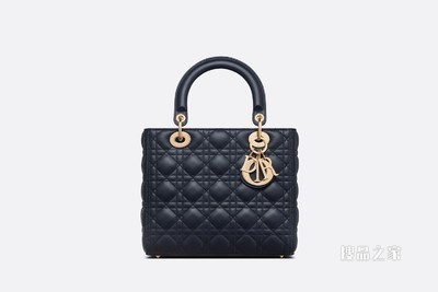 中号 Lady Dior 手袋 蓝色羊皮革藤格纹