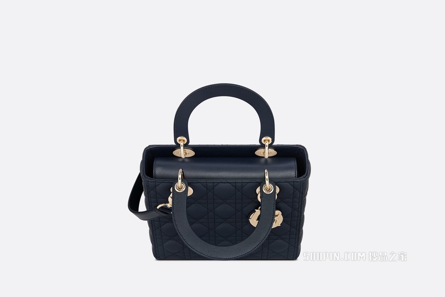 中号 Lady Dior 手袋 蓝色羊皮革藤格纹
