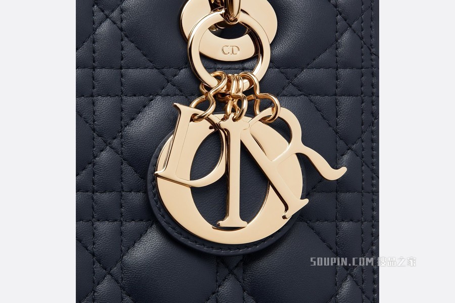 中号 Lady Dior 手袋 蓝色羊皮革藤格纹