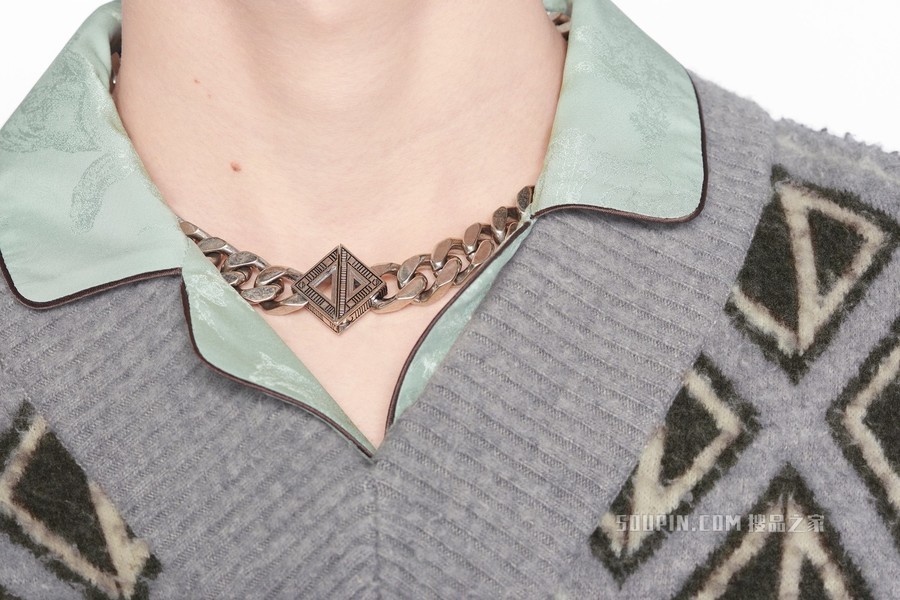 CD Diamond 链环项链 复古银色饰面黄铜