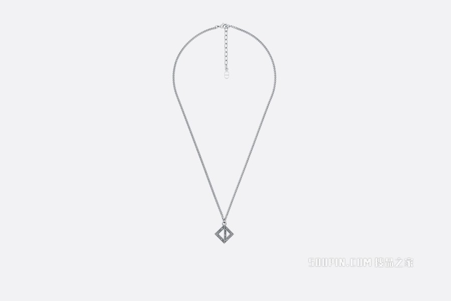 CD Diamond 吊坠项链 复古银色饰面黄铜