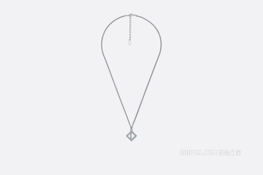 CD Diamond 吊坠项链 复古银色饰面黄铜