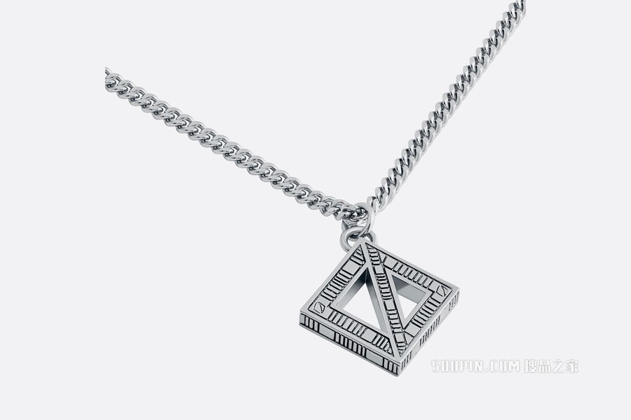 CD Diamond 吊坠项链 复古银色饰面黄铜