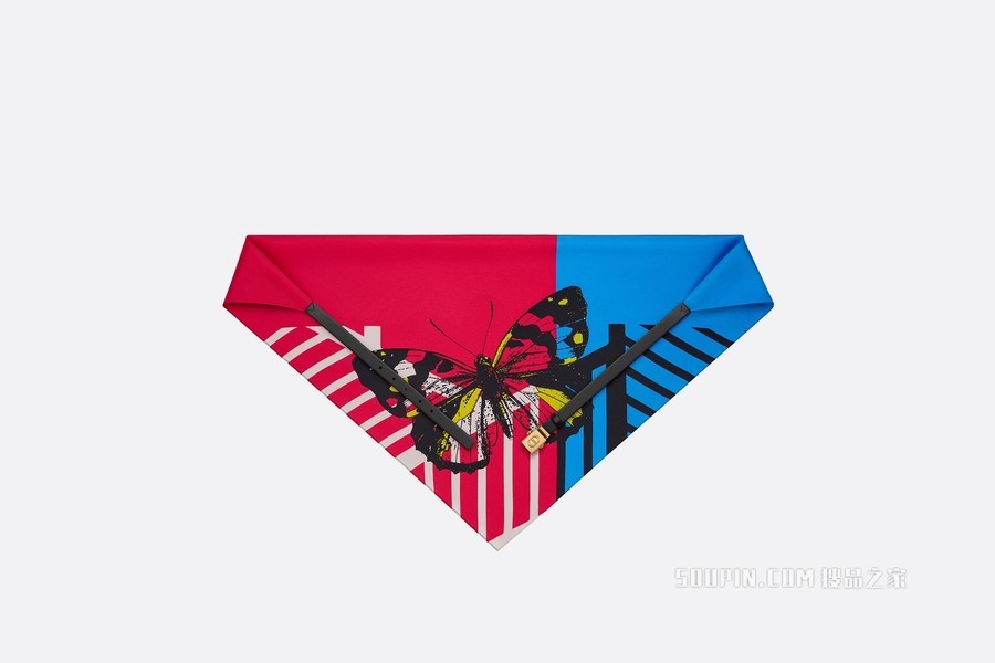 Dior 印花上衣 亮粉色和荧光蓝色桑蚕丝斜纹面料和黑色光滑牛皮革 D-Jungle Pop 印花