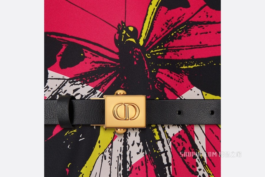 Dior 印花上衣 亮粉色和荧光蓝色桑蚕丝斜纹面料和黑色光滑牛皮革 D-Jungle Pop 印花