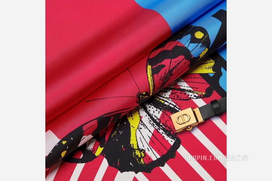 Dior 印花上衣 亮粉色和荧光蓝色桑蚕丝斜纹面料和黑色光滑牛皮革 D-Jungle Pop 印花