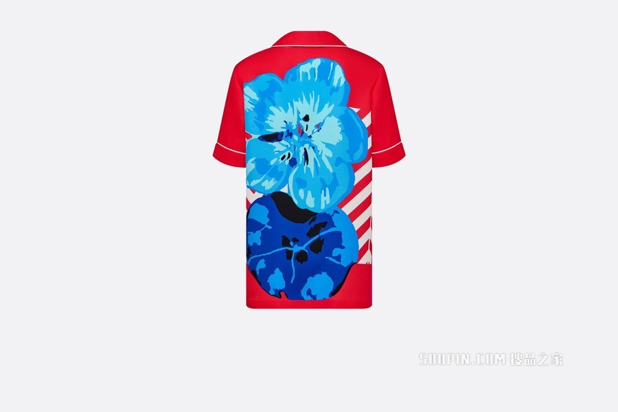 Dior Chez Moi 短袖衬衫 亮粉色和粉色桑蚕丝斜纹面料 D-Flower Pop 图案